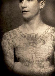 Cabinet card of a tattooed man, c.1880